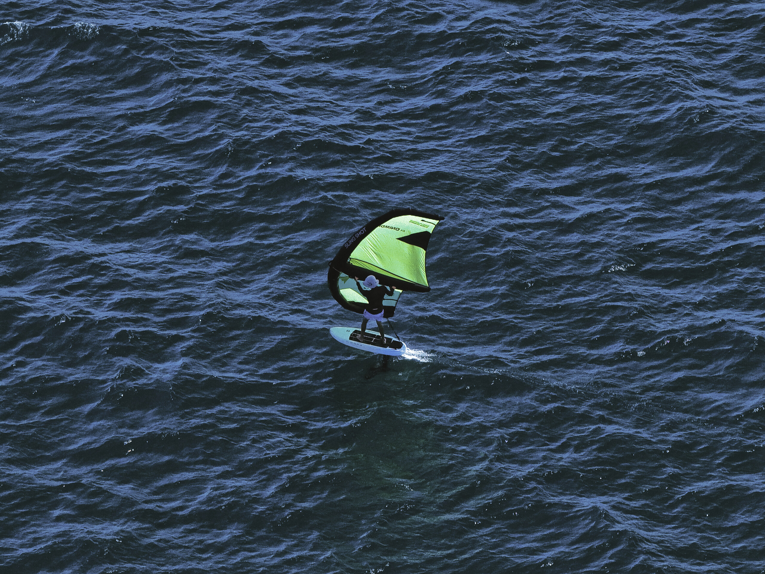 Aerial view of wing foiling on the Sea of Cortez
